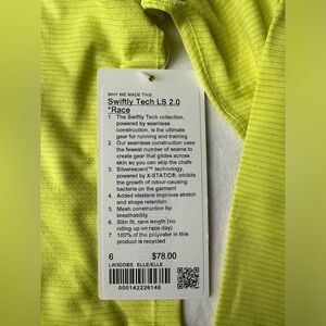 LULULEMON Swiftly Tech race length long sleeve SIZE 6 ELECTRIC LEMON